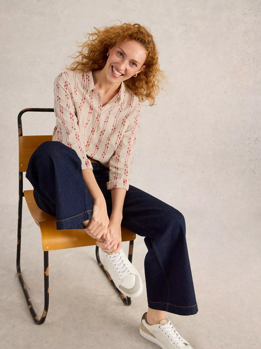 White Stuff Women's Sophie Organic Cotton Long Sleeve Shirt In Pink Multi