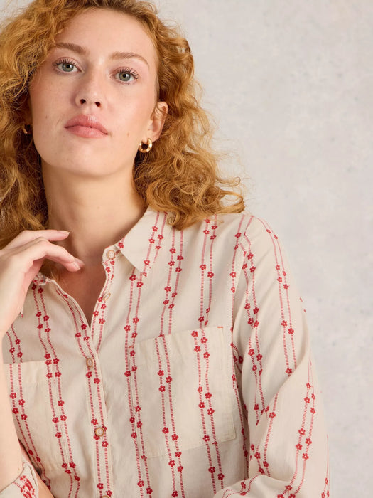 White Stuff Women's Sophie Organic Cotton Long Sleeve Shirt In Pink Multi