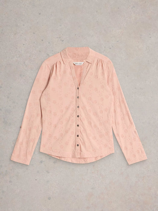 White Stuff Women's Annie Broderie Jersey Shirt In Dusty Pink