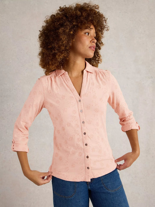 White Stuff Women's Annie Broderie Jersey Shirt In Dusty Pink