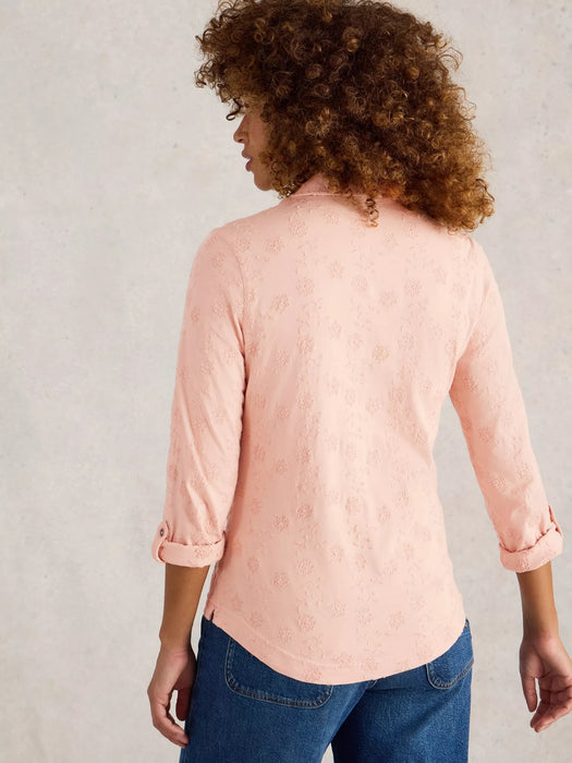 White Stuff Women's Annie Broderie Jersey Shirt In Dusty Pink