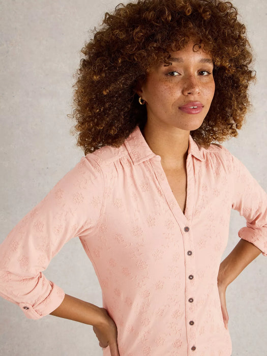 White Stuff Women's Annie Broderie Jersey Shirt In Dusty Pink