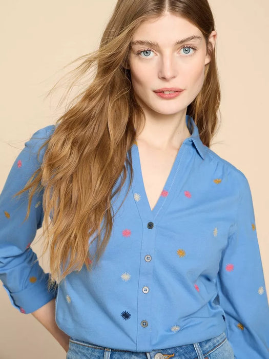 White Stuff Women's Annie Jersey Embroidered Shirt - Blue Multi