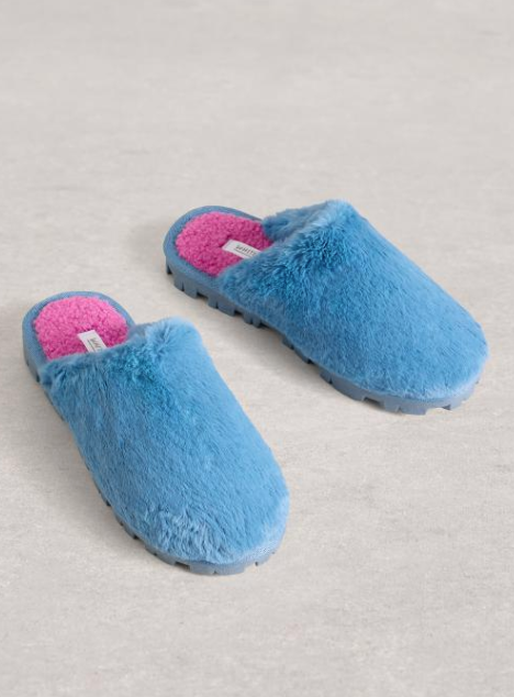 White Stuff Women's Faux Fur Mule Slippers In Bright Blue