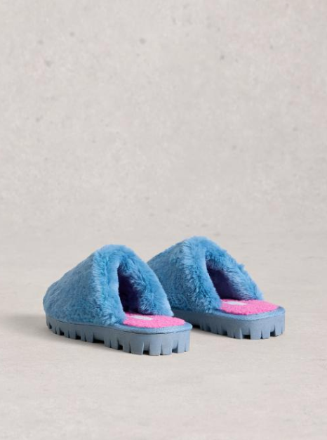 White Stuff Women's Faux Fur Mule Slippers In Bright Blue