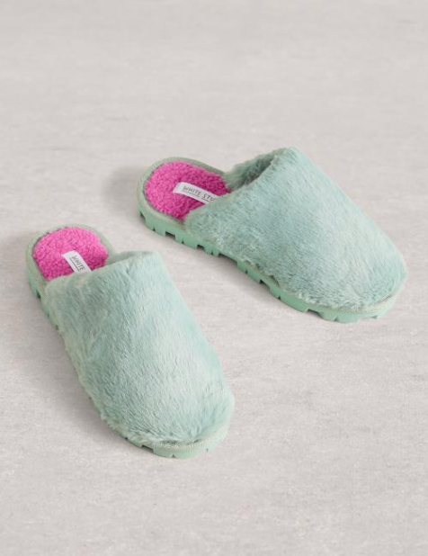 White Stuff Women's Faux Fur Mule Slippers In Mint Green