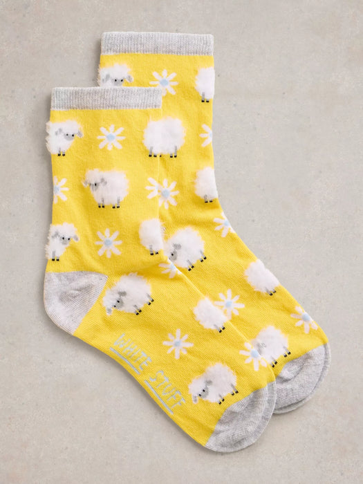 White Stuff Women's Fluffy Sheep Ankle Socks In Bright Yellow