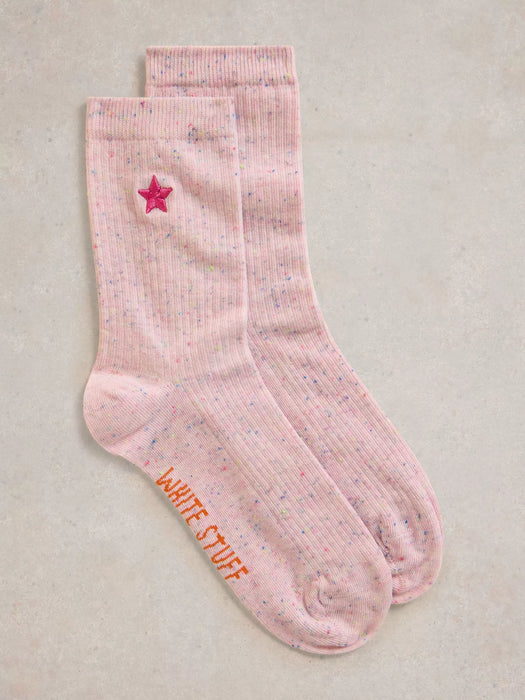 White Stuff Women's Embroidered Nep Ankle Sock In Light Pink