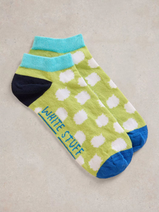 White Stuff Women's Wonky Spot Trainer Sock In Bright Green