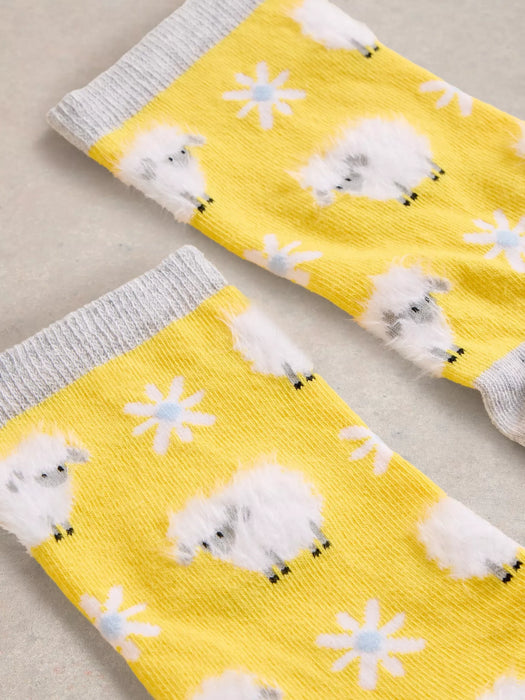 White Stuff Women's Fluffy Sheep Ankle Socks In Bright Yellow