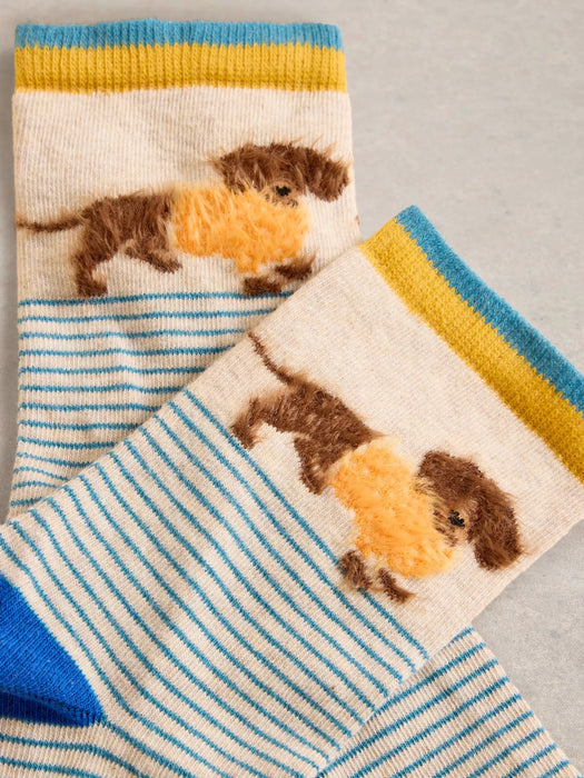 White Stuff Women's Fluffy Sausage Dog Ankle Socks In Natural Multi