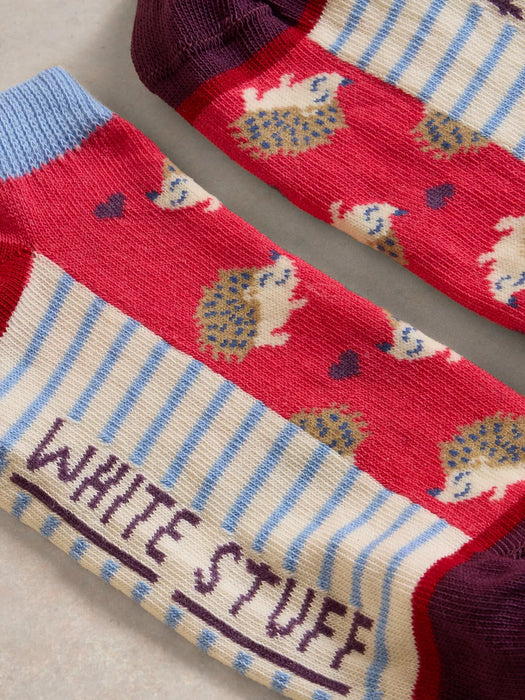 White Stuff Women's Hedgehog Trainer Sock In Red Multi