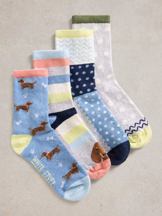 White Stuff Women's Doggy Ankle Socks 4PK