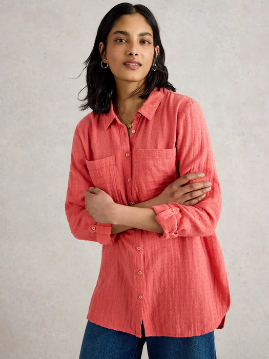 White Stuff Women's Sophie Collared Longline Cotton Shirt In Mid Pink