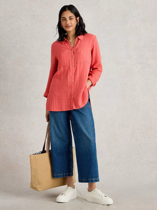 White Stuff Women's Sophie Collared Longline Cotton Shirt In Mid Pink