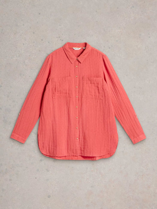 White Stuff Women's Sophie Collared Longline Cotton Shirt In Mid Pink