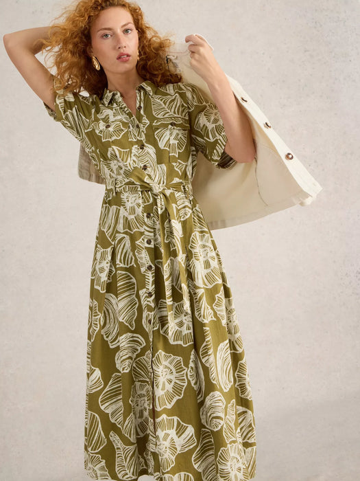 White Stuff Women's Tiff Linen Blend Shirt Dress In Green Print