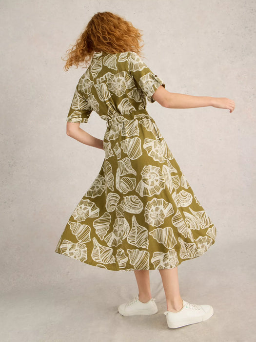 White Stuff Women's Tiff Linen Blend Shirt Dress In Green Print
