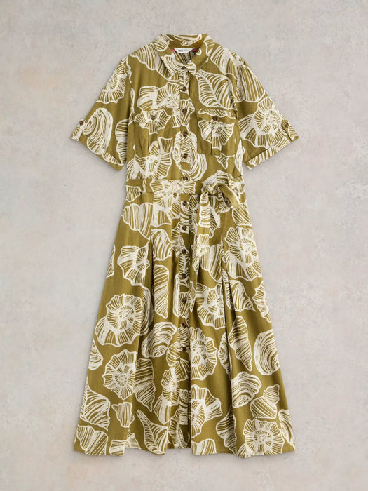 White Stuff Women's Tiff Linen Blend Shirt Dress In Green Print