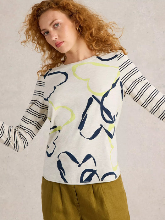 White Stuff Women's Clara Tee Crew Neck in Natural Print