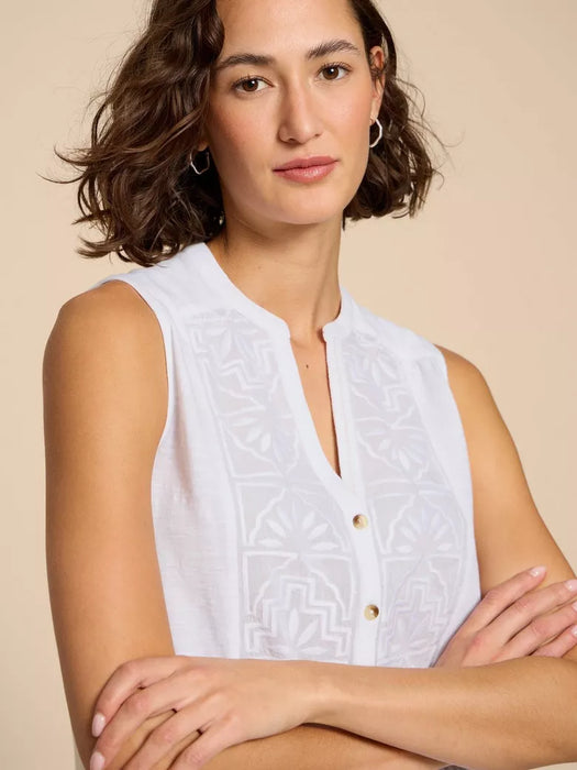 White Stuff Women's Pale Ivory Tulip Jersey Sleeveless Shirt