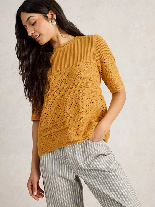 White Stuff Women's Stitchy Knitted Tee In Mid Yellow
