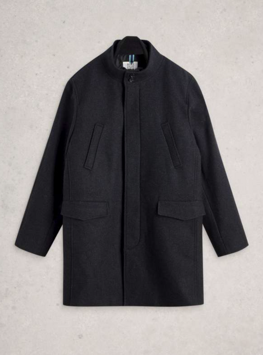 White Stuff Men's Wool Funnel Neck Coat In Charcoal Grey
