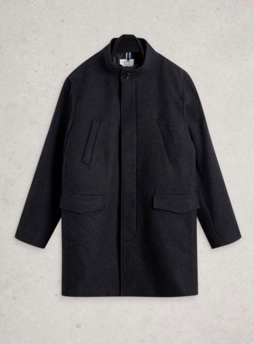 White Stuff Men's Wool Funnel Neck Coat In Charcoal Grey