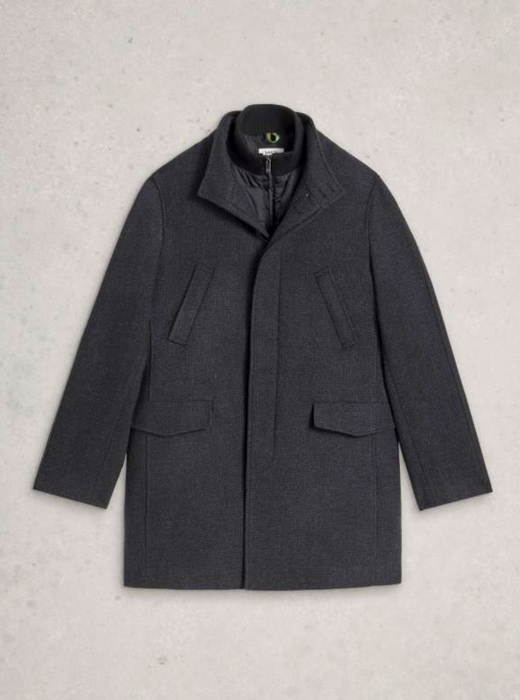 White Stuff Men's Wool Funnel Neck Coat In Charcoal Grey
