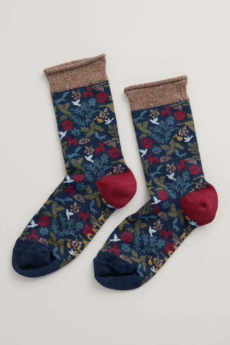 Seasalt Women's Snowy Scenes Socks - Winter Wildlife Maritime