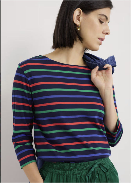 Seasalt Women's Sailor 3/4 Sleeve Top Organic Cotton Jersey In Tri Breton Maritime Glade