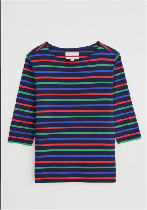 Seasalt Women's Sailor 3/4 Sleeve Top Organic Cotton Jersey In Tri Breton Maritime Glade