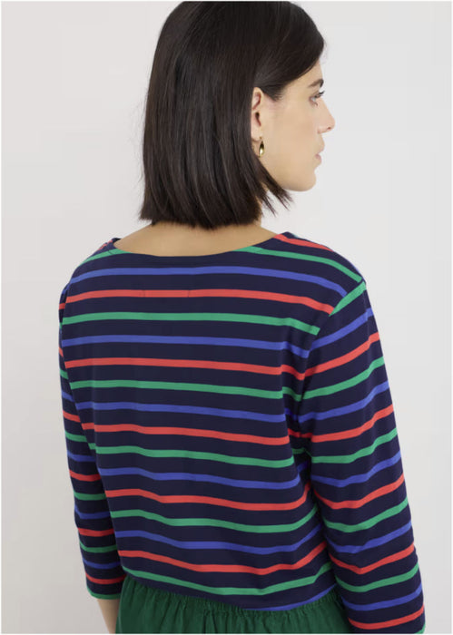 Seasalt Women's Sailor 3/4 Sleeve Top Organic Cotton Jersey In Tri Breton Maritime Glade