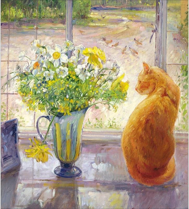 Woodmansterne Fine Art Spring Flowers Cat Birthday Card
