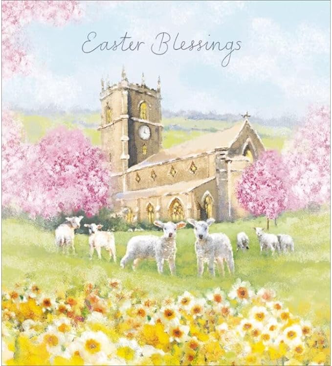 Woodmansterne Pack Of 5 Church And Lambs Easter Cards — Maple Gifts