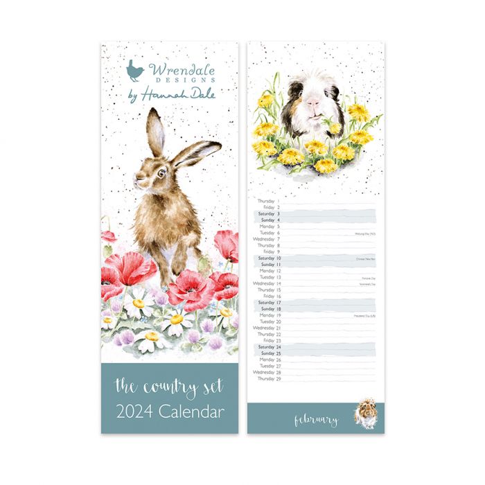 Wrendale 'The Country Set' Country Animal Slim Calendar 2024