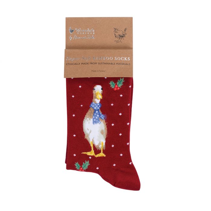 Wrendale 'Christmas Scarves' Burgundy Christmas Socks