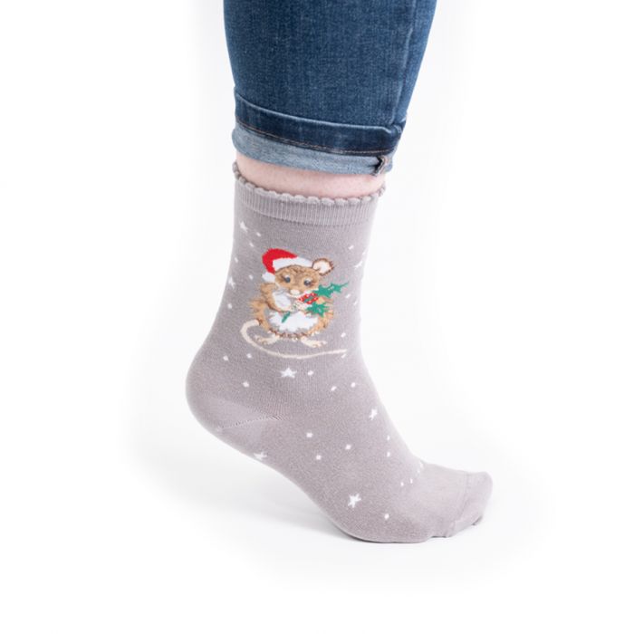 Wrendale 'Christmouse' Grey Christmas Socks
