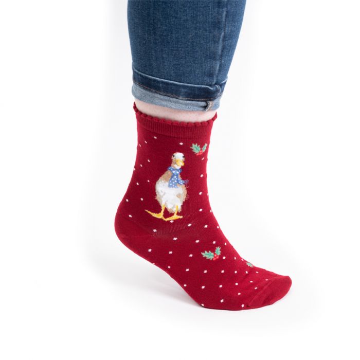Wrendale 'Christmas Scarves' Burgundy Christmas Socks