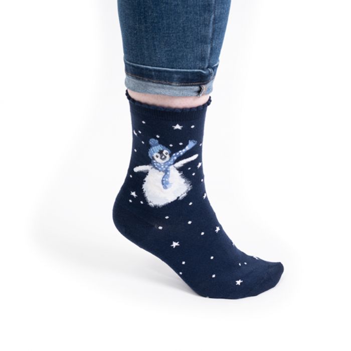 Wrendale 'Winter Penguin' Dark  Christmas Socks