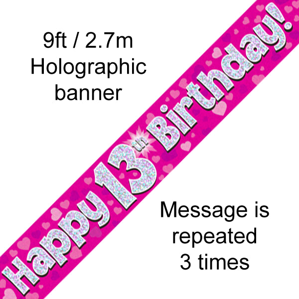 Jackson's Oaktree Happy 13th Birthday Pink Holographic Banner