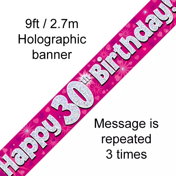 Jackson's Oaktree Happy 30th Birthday Pink Holographic Banner