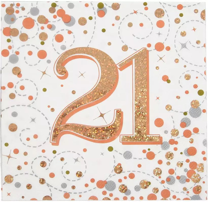 Jackson's Oaktree Sparkling Fizz Happy 21 Birthday Rose Gold Napkins