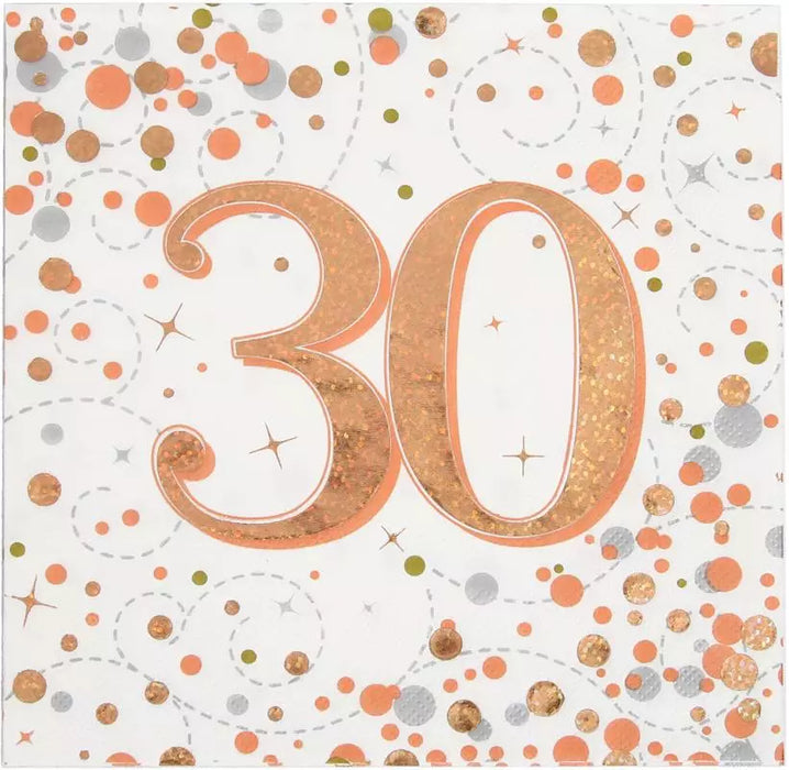 Jackson's Oaktree Sparkling Fizz Happy 30 Birthday Rose Gold Napkins