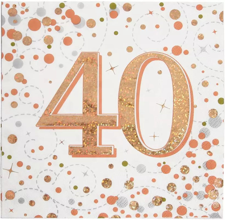Jackson's Oaktree Sparkling Fizz Happy 40 Birthday Rose Gold Napkins