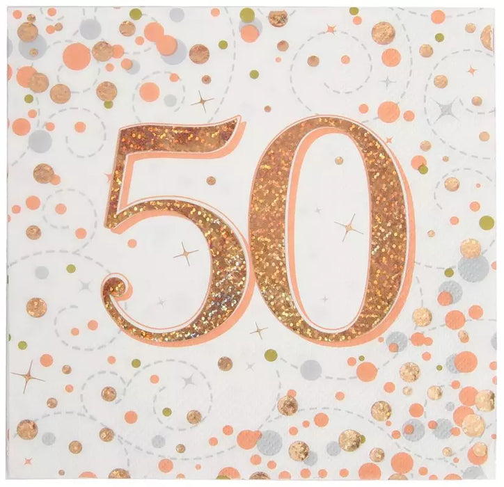 Jackson's Oaktree Sparkling Fizz Happy 50 Birthday Rose Gold Napkins