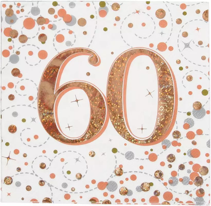 Jackson's Oaktree Sparkling Fizz Happy 60 Birthday Rose Gold Napkins