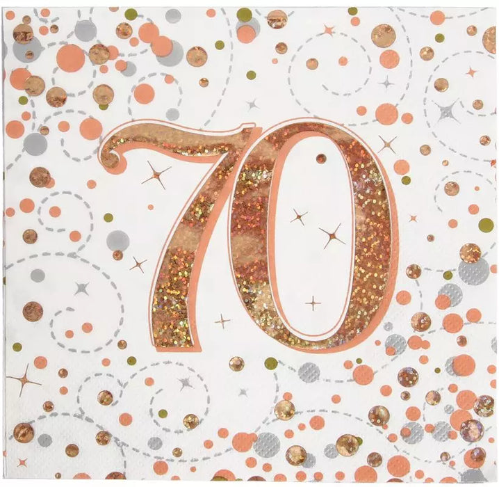 Jackson's Oaktree Sparkling Fizz Happy 70 Birthday Rose Gold Napkins