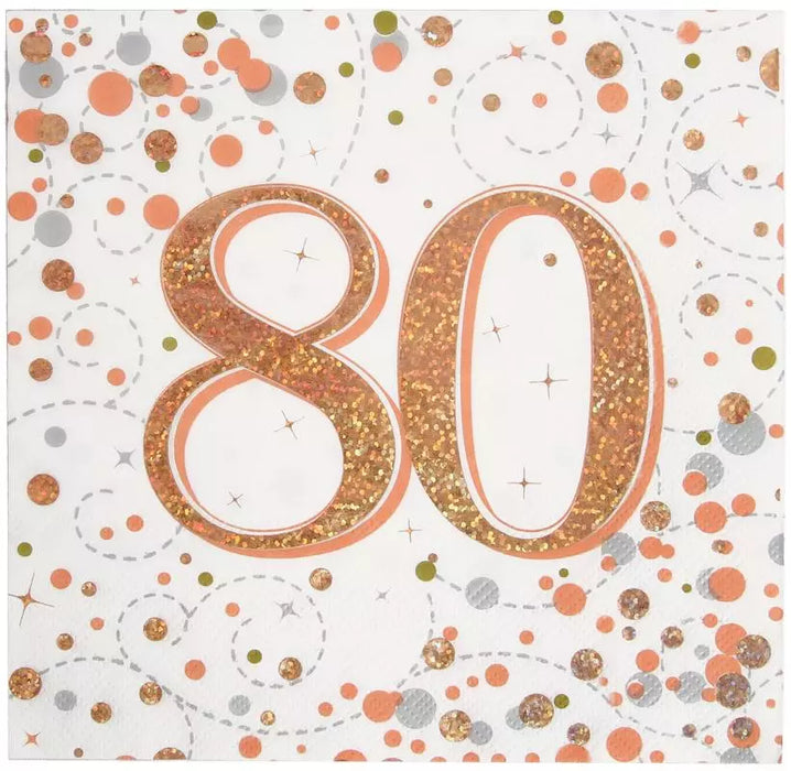 Jackson's Oaktree Sparkling Fizz Happy 80 Birthday Rose Gold Napkins
