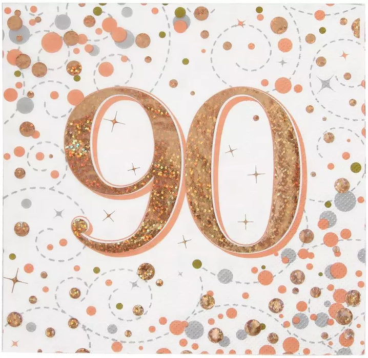 Jackson's Oaktree Sparkling Fizz Happy 90 Birthday Rose Gold Napkins